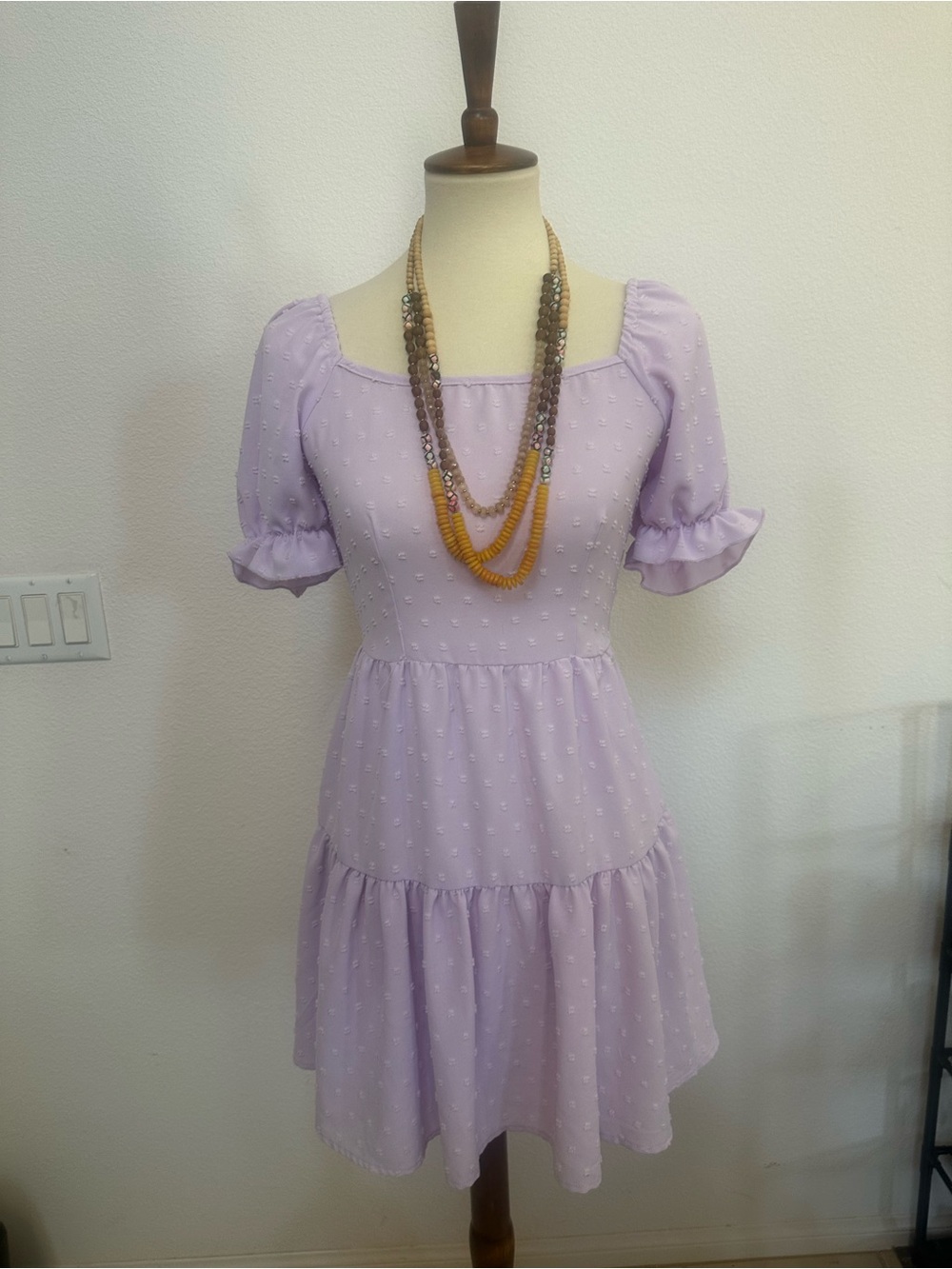 Lilac Puff Sleeve Midi Dress